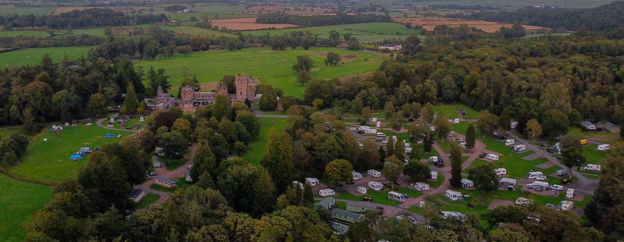 Aerial view of Hoddom Castle Caravan and Camping Park