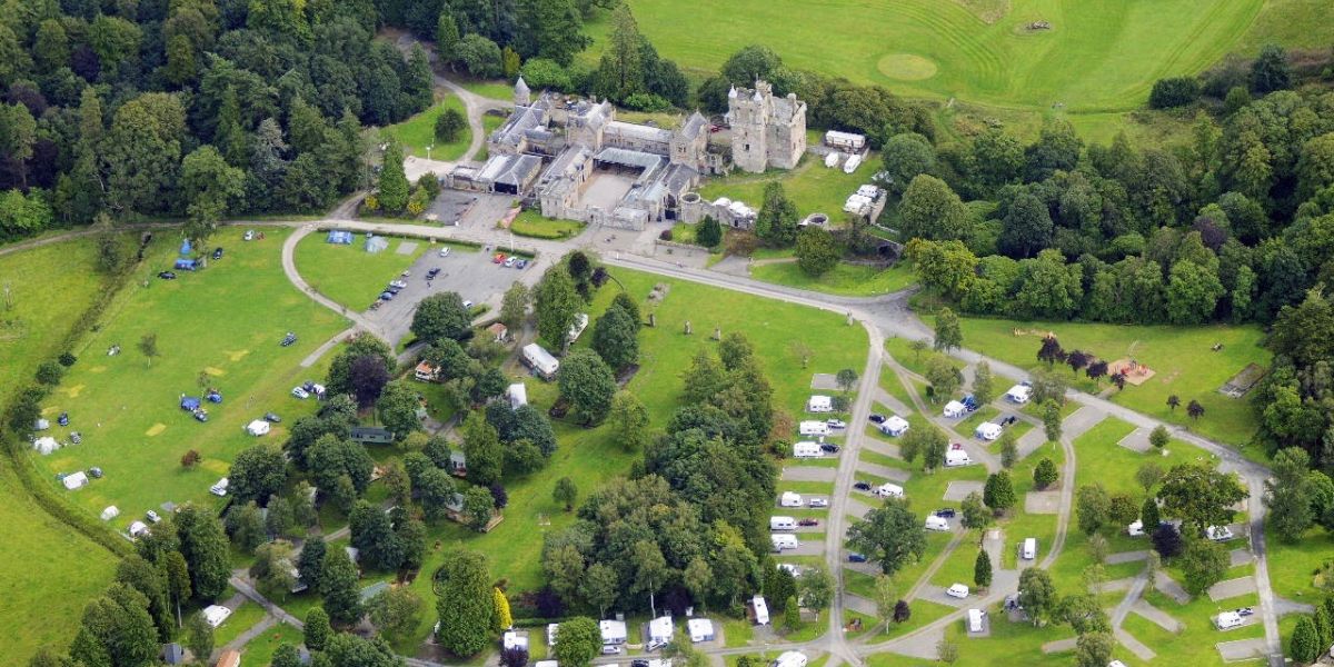 Aerial view of Hoddom Castle Caravan and Camping Park